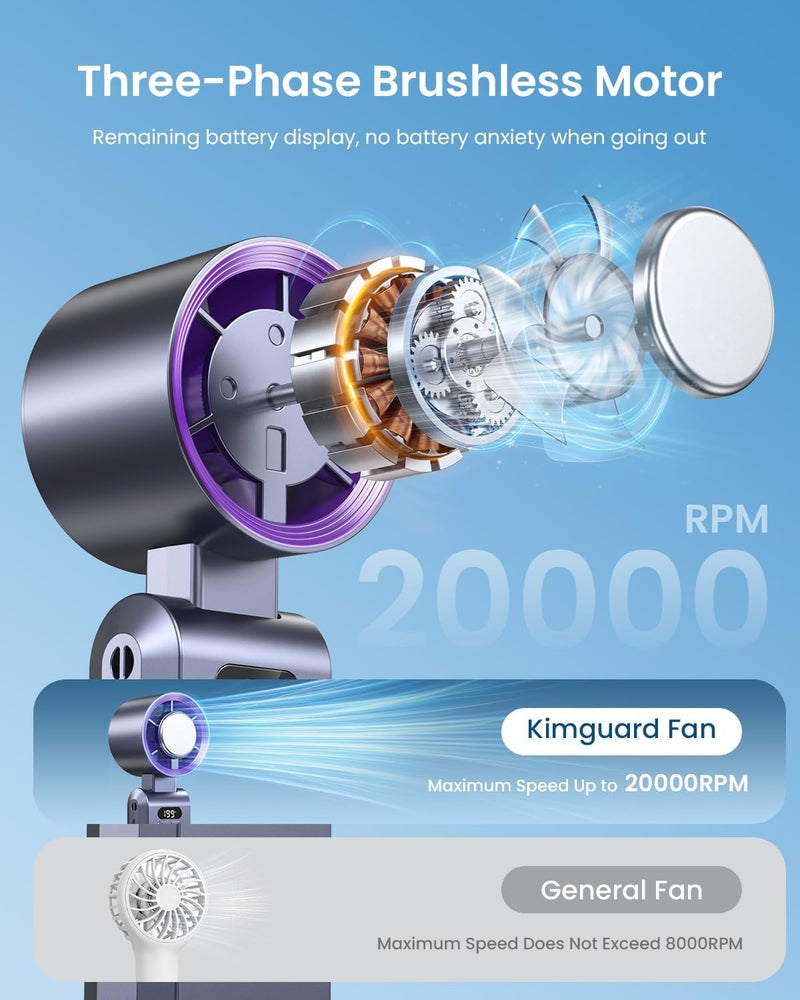 Kimguard Handheld Portable Turbo Fan with Ice Cooler, Speed (1-199) Rechargeable Personal Fan[20000 RPM] Small Pocket Fans for Travel/Outdoor/Home/Office, Purple - Image 4